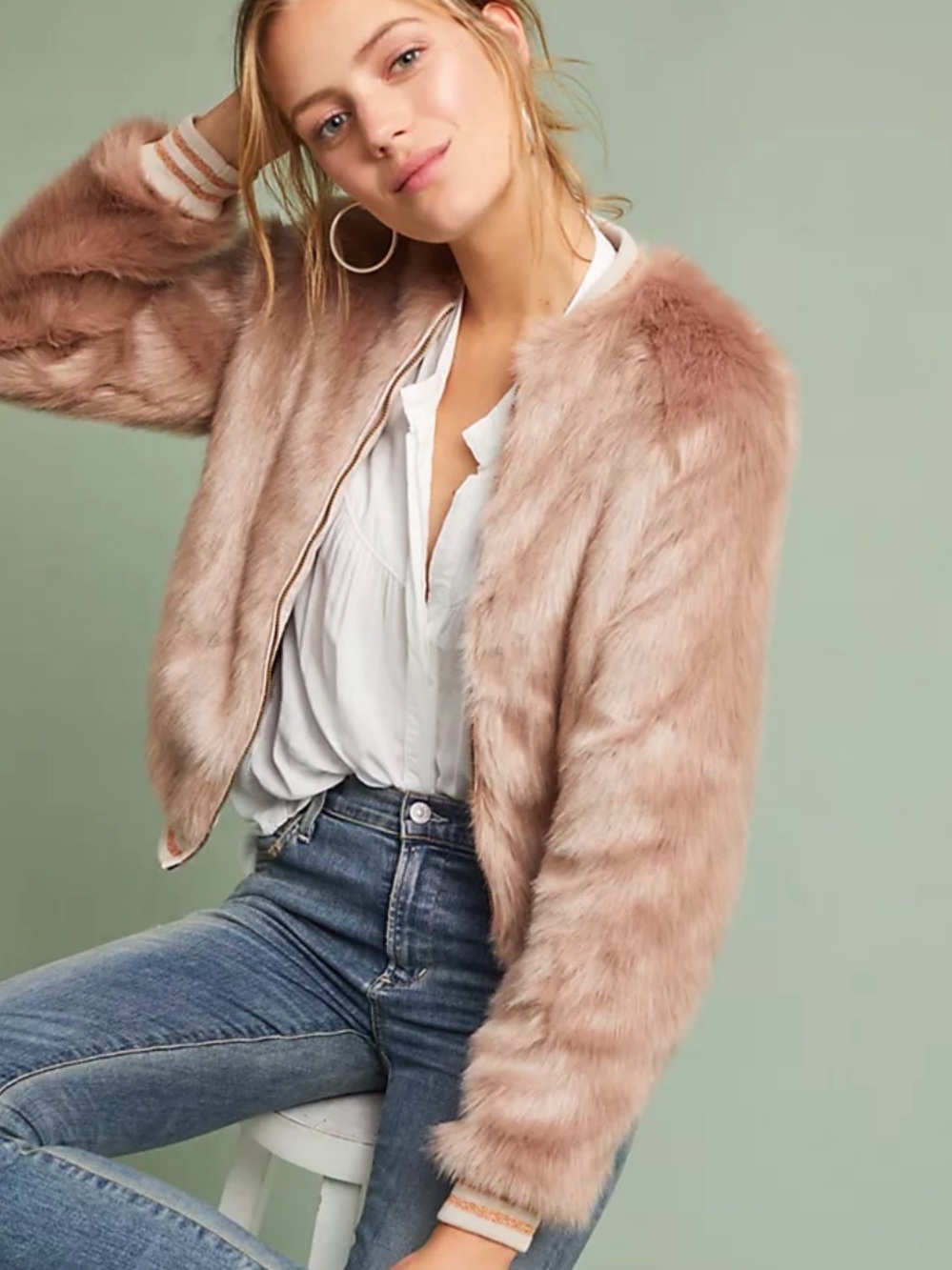 MOTHER Letterman Faux Fur Bomber Jacket Taupe XS NWT Star Trek Wardrobe